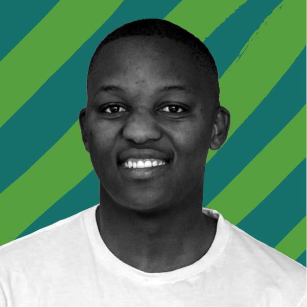 B&W Picture of Nkosikhona Swaartbooi against a green graphic background.