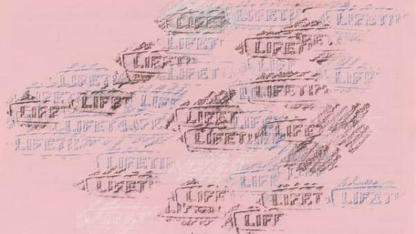 The word LIFETIME repeatedly stamped in black, blue, and white onto a pink background.