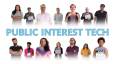 A montage of a group of people, lined up in two rows, with the phrase "Public Interest Tech" between them.